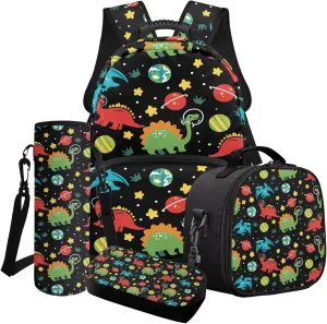 Cartoon Dinosaur Star Print Backpack Set of 4, Primary School Bookbag for Elementary Student Book Bag Schoolbag Casual Daypack Travel Rucksack 17 Inch Knapsack
