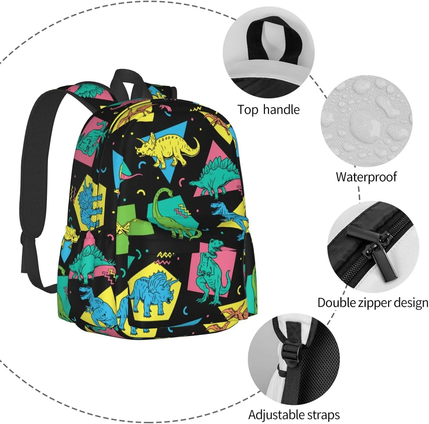 Cartoon Dinosaurs Large Capacity Backpack Lightweight Personalized Laptop Bag Tablet Travel School Bag with Multiple Pockets
