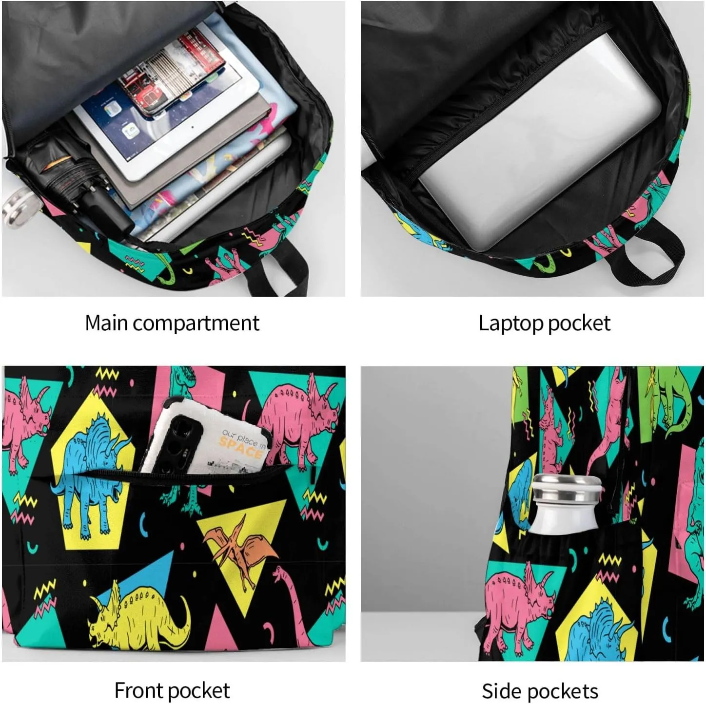 Cartoon Dinosaurs Large Capacity Backpack Lightweight Personalized Laptop Bag Tablet Travel School Bag with Multiple Pockets