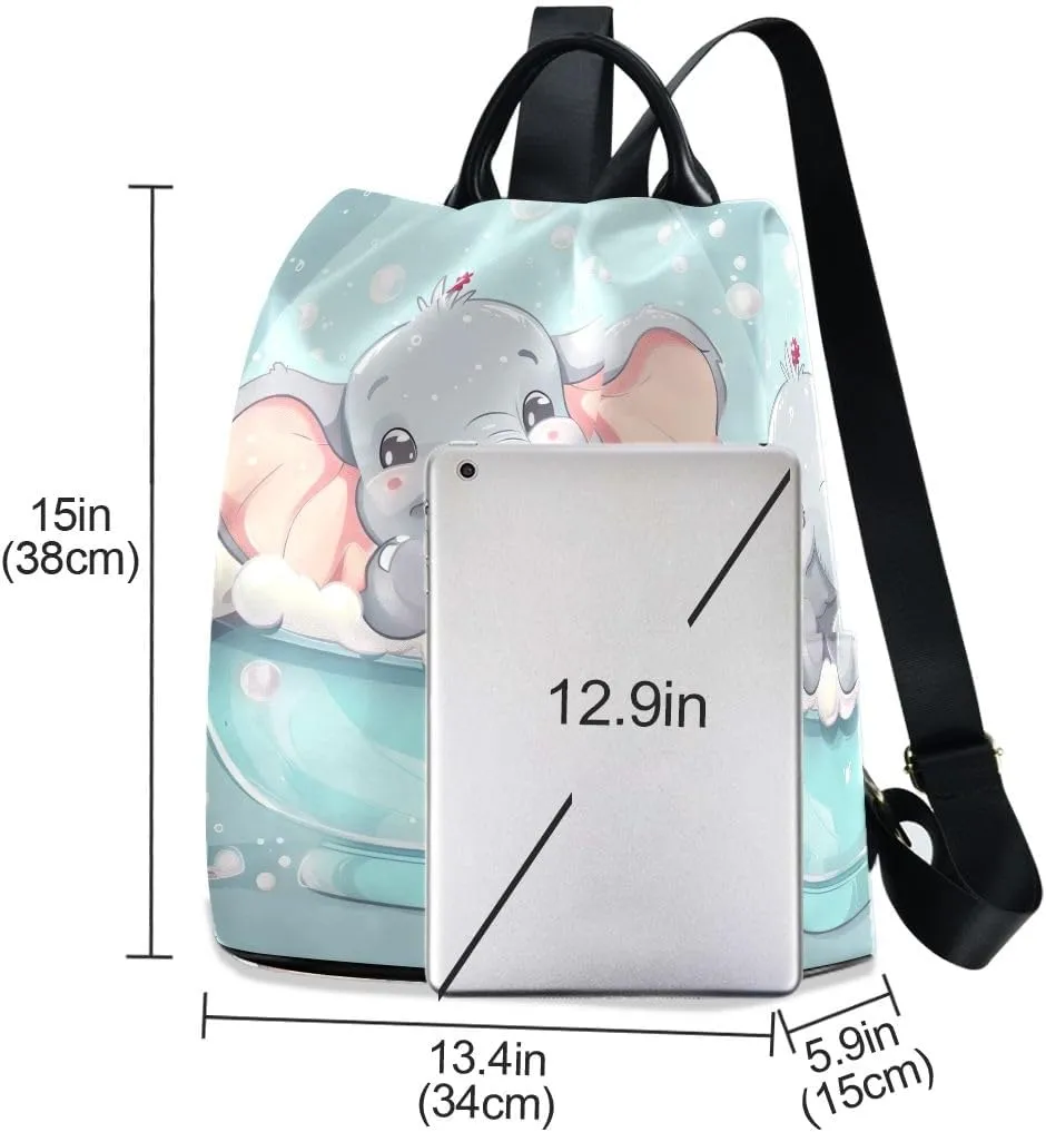 Cartoon Elephant Taking Bath Backpack Purse for Women Anti Theft Back Zipper Fashion Casual Travel Bag