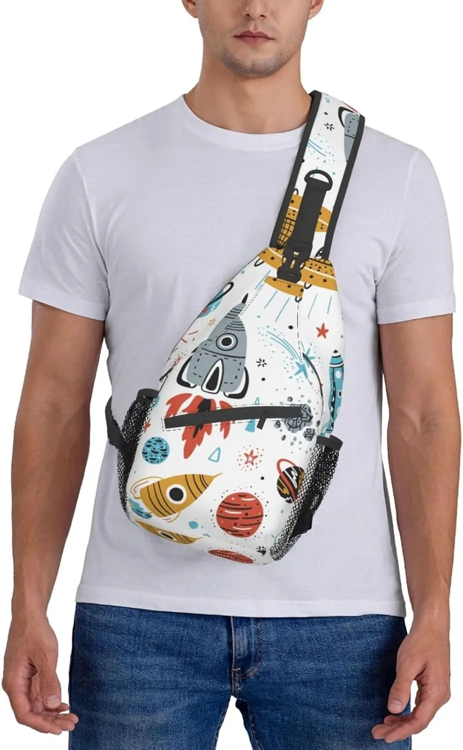 Cartoon Rockets Cross Chest Bag Diagonally Travel Backpack, Light Travel, Hiking Single Shoulder Bag