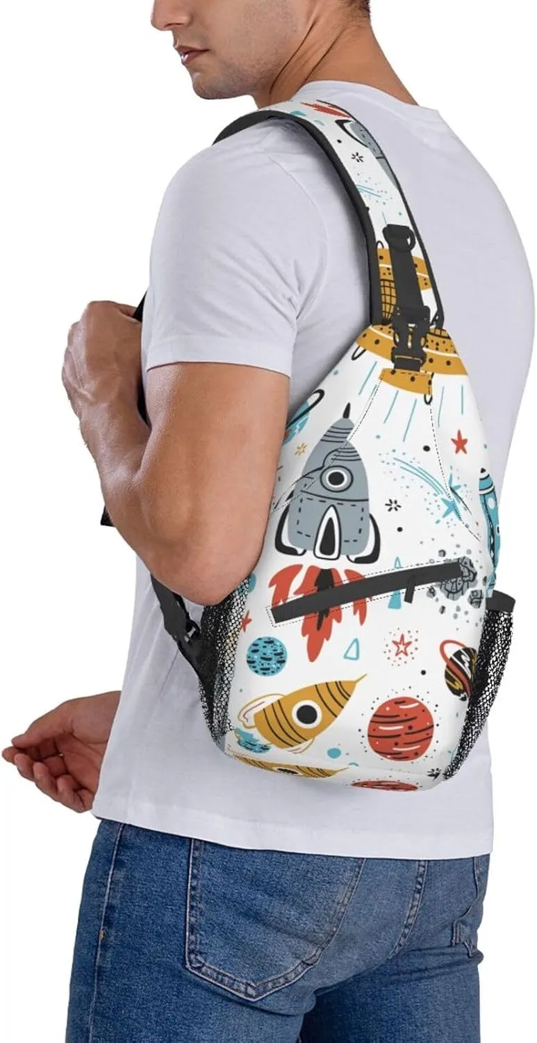 Cartoon Rockets Cross Chest Bag Diagonally Travel Backpack, Light Travel, Hiking Single Shoulder Bag
