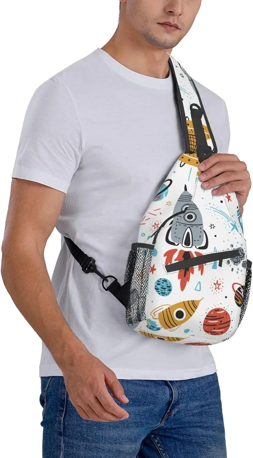 Cartoon Rockets Cross Chest Bag Diagonally Travel Backpack, Light Travel, Hiking Single Shoulder Bag