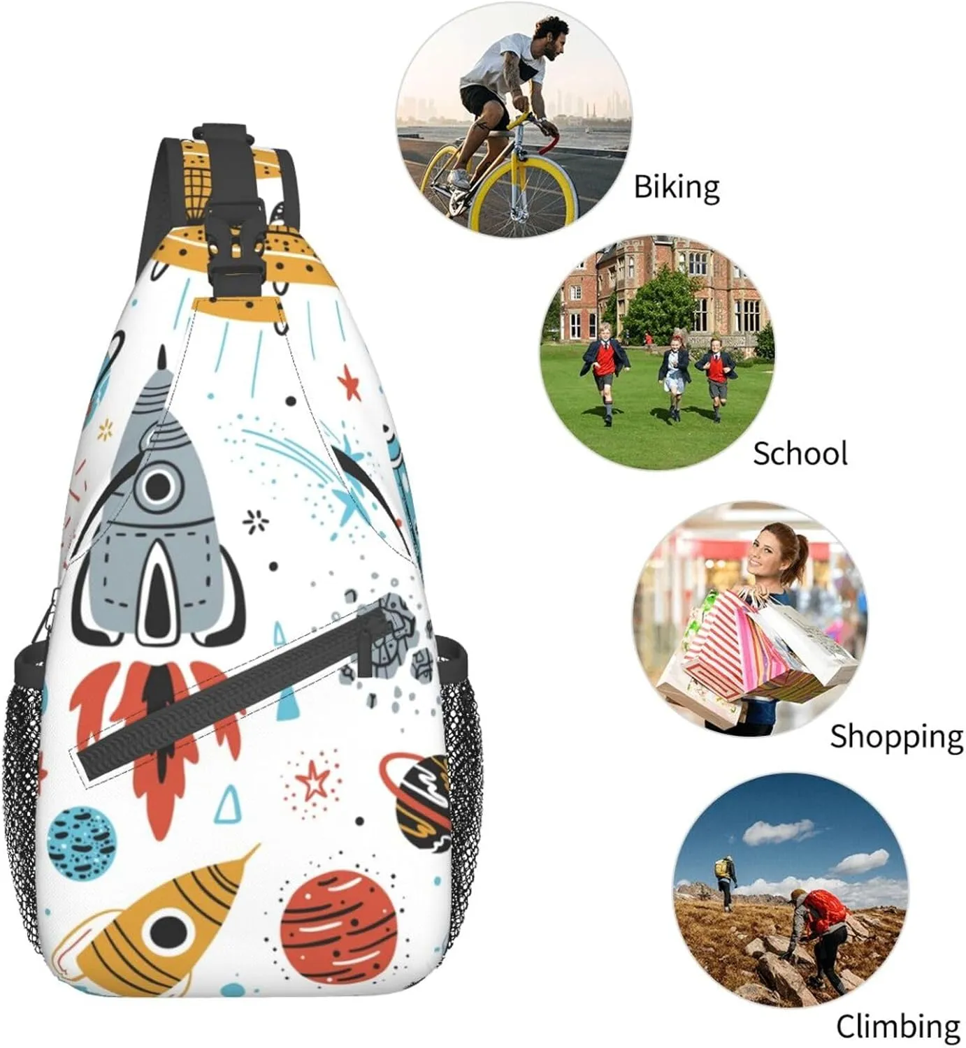 Cartoon Rockets Cross Chest Bag Diagonally Travel Backpack, Light Travel, Hiking Single Shoulder Bag