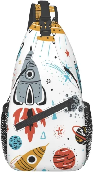 Cartoon Rockets Cross Chest Bag Diagonally Travel Backpack, Light Travel, Hiking Single Shoulder Bag