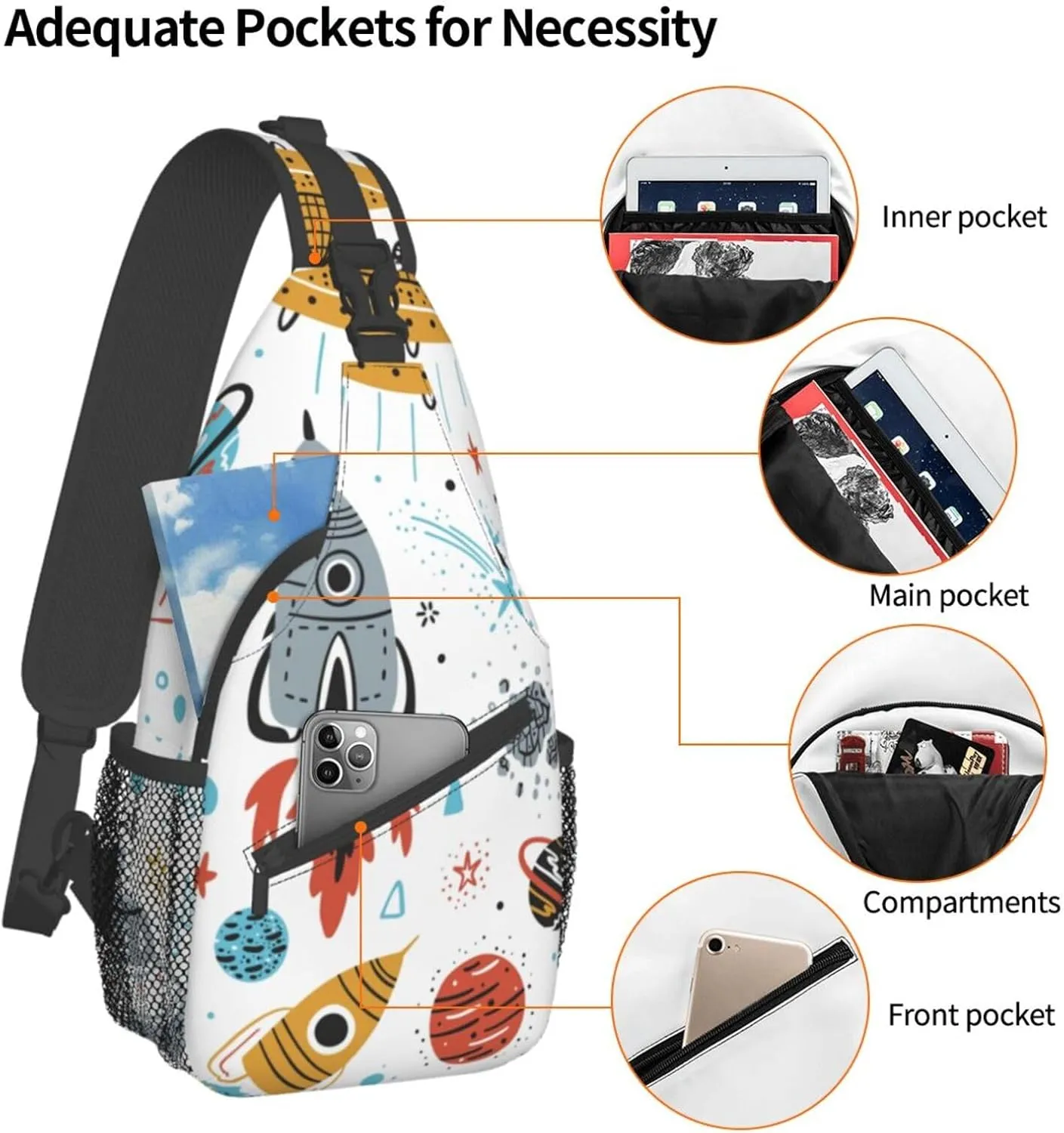 Cartoon Rockets Cross Chest Bag Diagonally Travel Backpack, Light Travel, Hiking Single Shoulder Bag