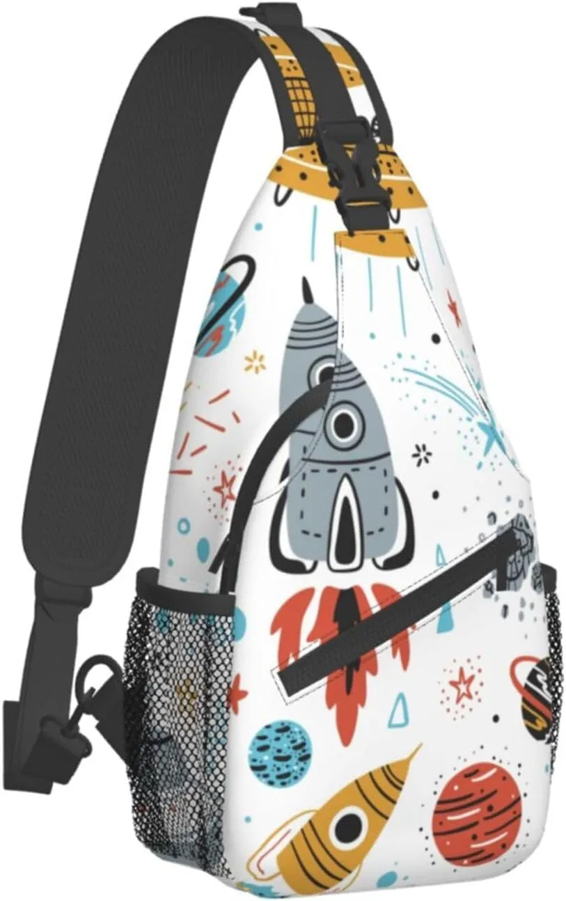 Cartoon Rockets Cross Chest Bag Diagonally Travel Backpack, Light Travel, Hiking Single Shoulder Bag