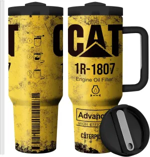 CAT 40oz Tumbler with Handle Lid and Straw Funny Tumbler for Men Dad Classic Creative Gift Double Wall Vacuun Stainless Steel Travel Mug Insulated Cup (CAT 1R-1807)