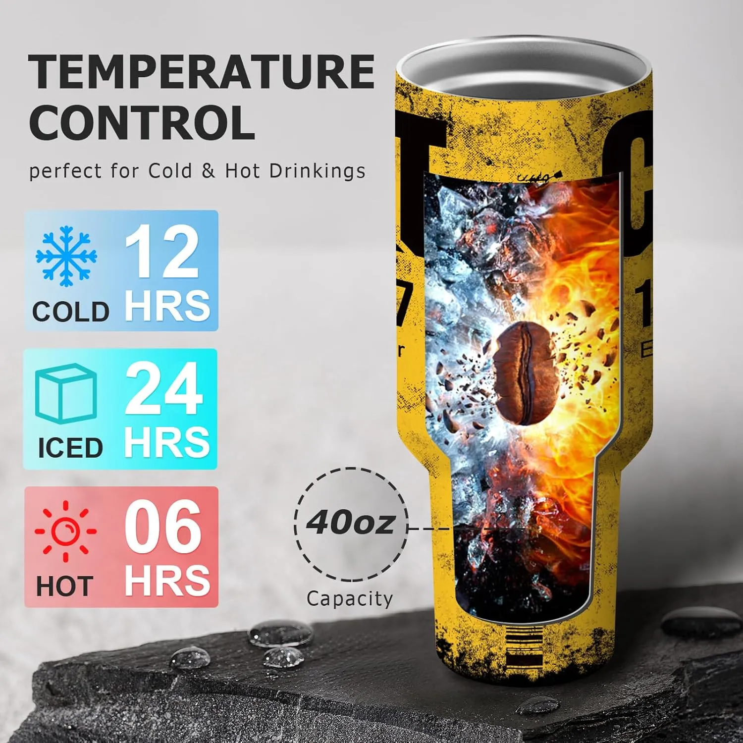 CAT 40oz Tumbler with Handle Lid and Straw Funny Tumbler for Men Dad Classic Creative Gift Double Wall Vacuun Stainless Steel Travel Mug Insulated Cup (CAT 1R-1807)