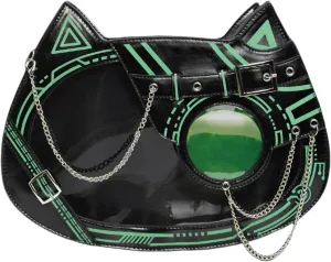 Cat Ita Bag Pin Display Backpack Cyberpunk Purse Luminous Single Shoulder Crossbody Reflection Handbag (Black green(luminous))