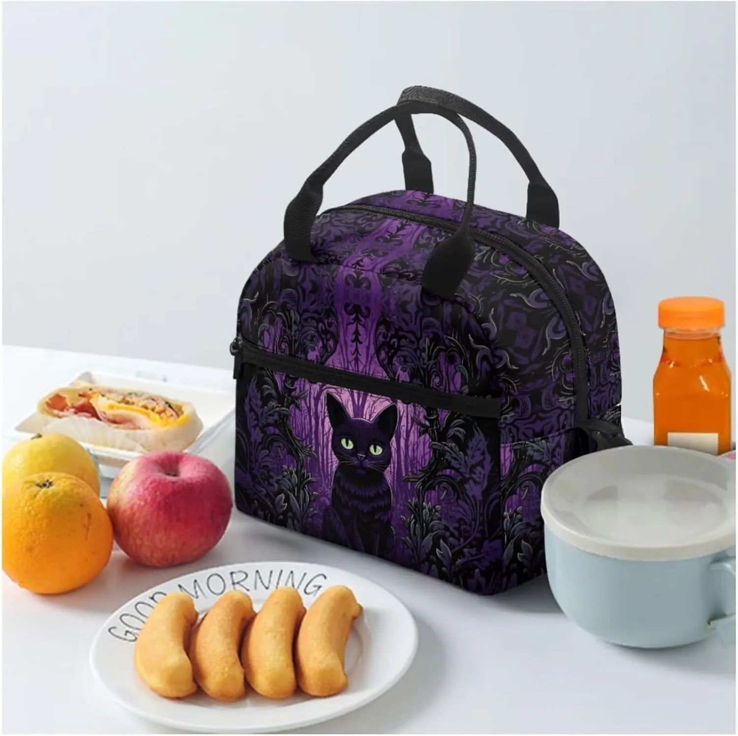 Cat Print 3Pc Backpack Set for Boys Multi-Functional Adjustable Straps Crossbody School Bag Grease Proofing Recycle Food Bag for Travel Work Office Climbing School