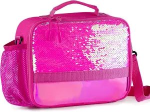 Cerbonny Kids Lunch Box with Insulated Interior, Durable 600D Polyester, Adjustable Shoulder Strap, and Removable Name Tag, Glitter Rose-3