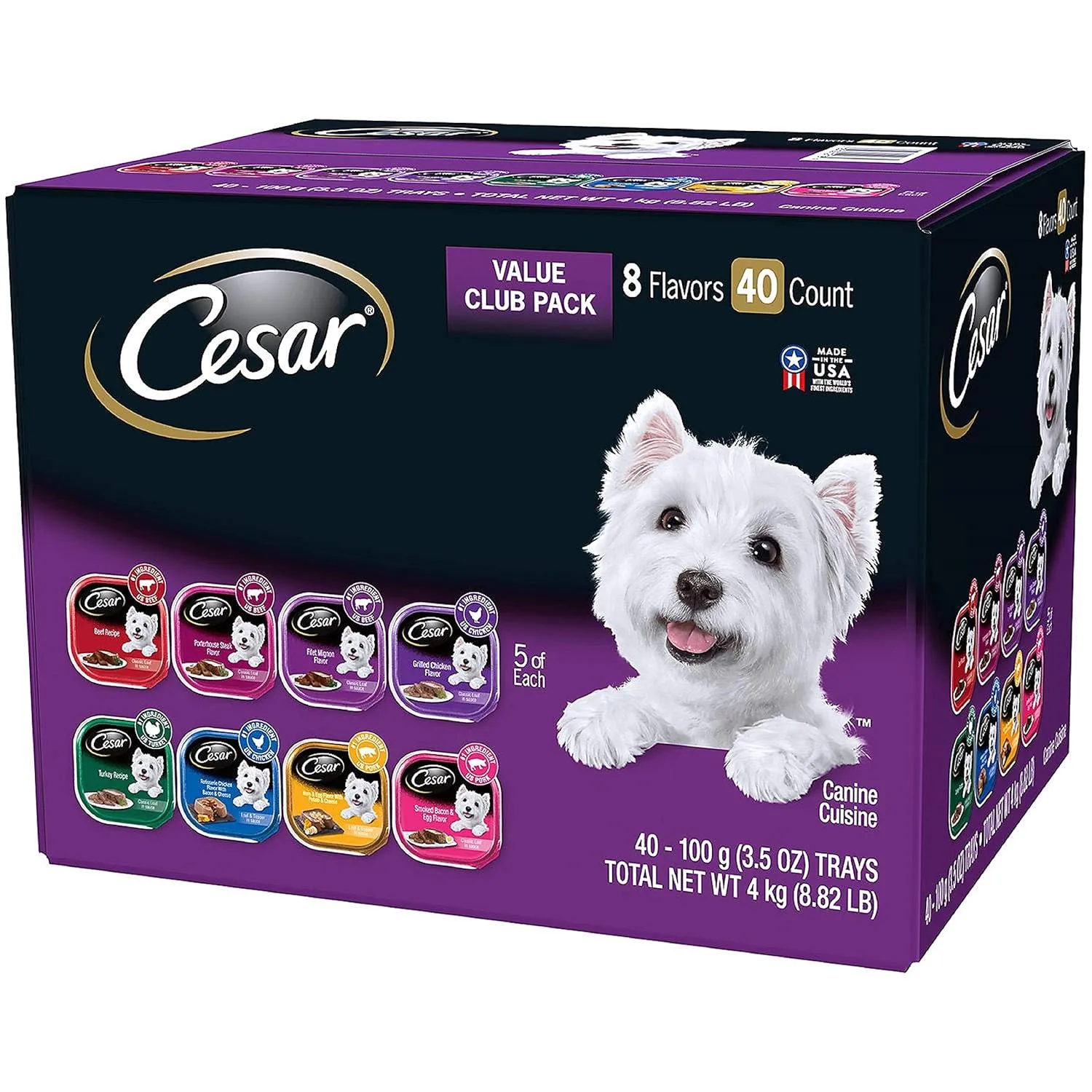 Cesar Canine Cuisine Wet Dog Food, 8 Flavor Variety Pack Classic Loaf in Sauce (3.5 Ounce ., 40 ct.), 140 Ounce