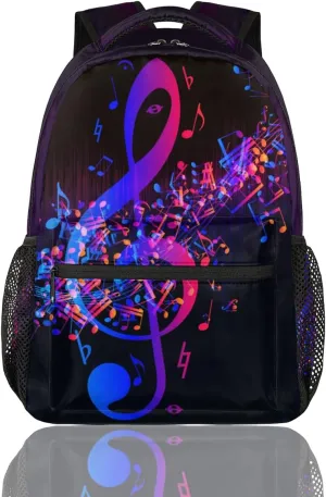 cfpolar Music Backpack for School, Purple Abstract Music Note Laptop Backpack Water Resistant Bookbag Computer Bag Travel Hiking Camping Rucksack Daypack Shoulder Bag for Teenager Boys Girls Kids