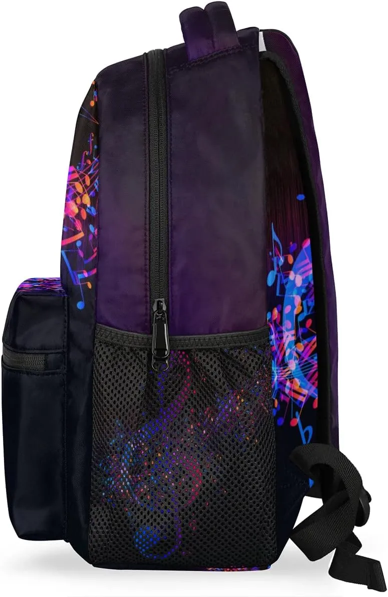 cfpolar Music Backpack for School, Purple Abstract Music Note Laptop Backpack Water Resistant Bookbag Computer Bag Travel Hiking Camping Rucksack Daypack Shoulder Bag for Teenager Boys Girls Kids