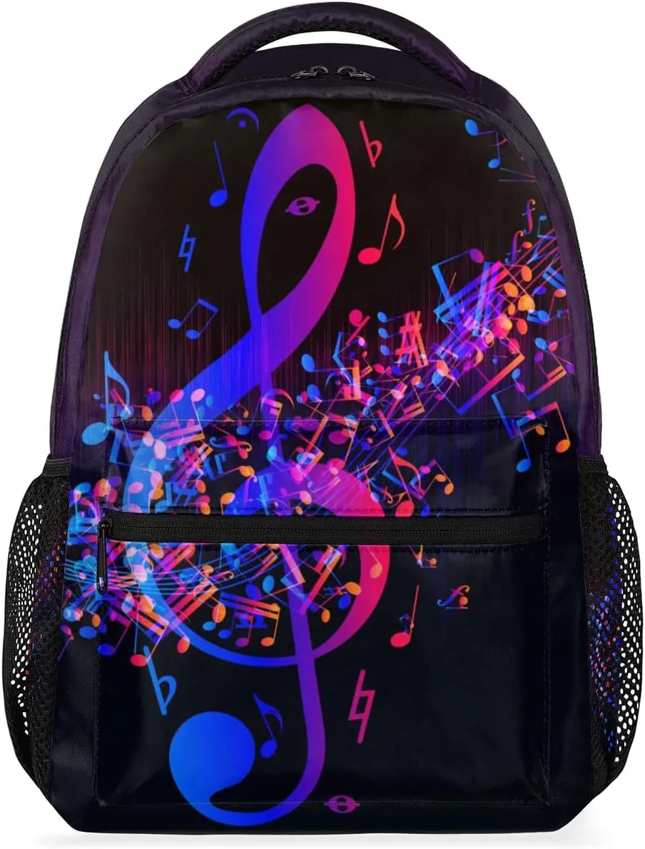 cfpolar Music Backpack for School, Purple Abstract Music Note Laptop Backpack Water Resistant Bookbag Computer Bag Travel Hiking Camping Rucksack Daypack Shoulder Bag for Teenager Boys Girls Kids