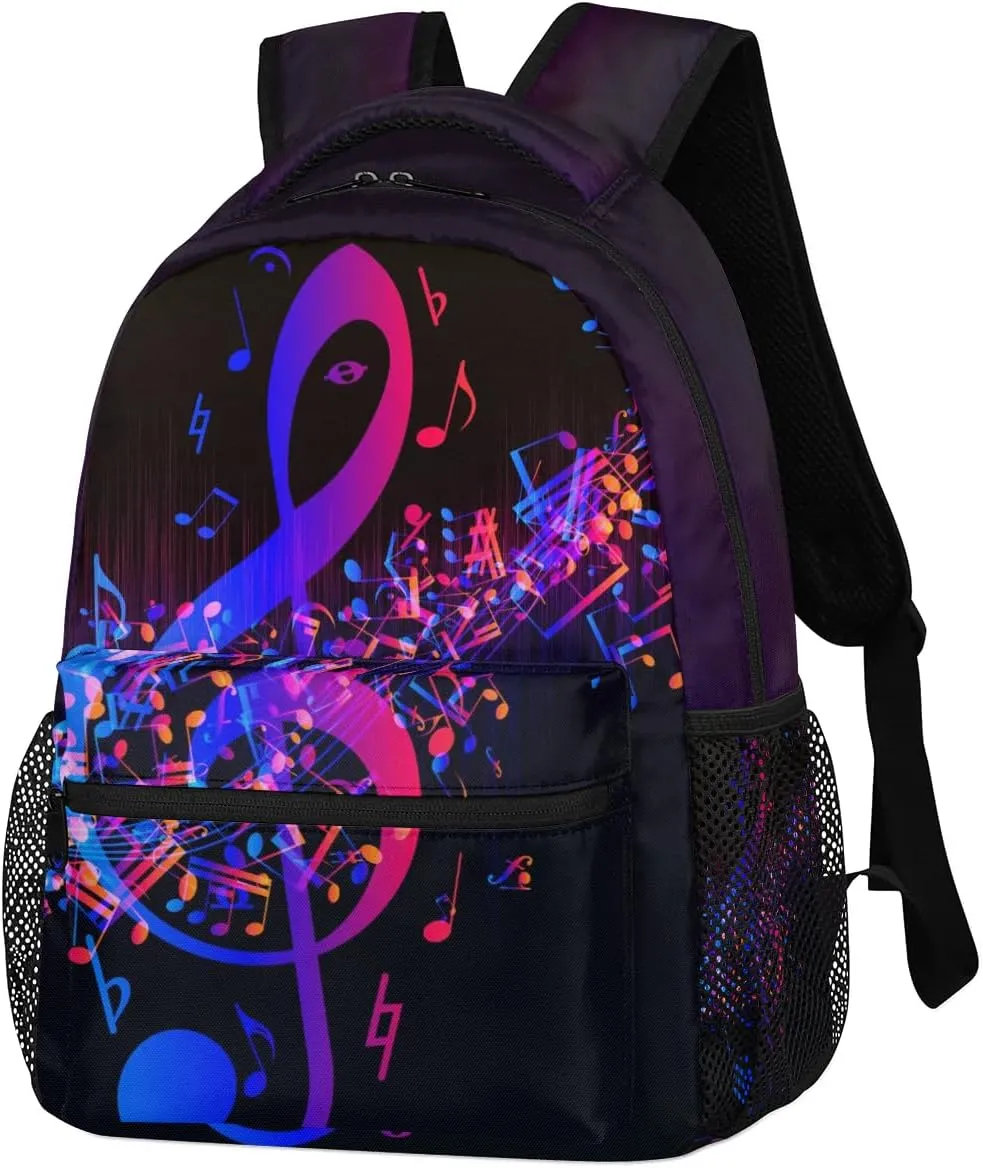 cfpolar Music Backpack for School, Purple Abstract Music Note Laptop Backpack Water Resistant Bookbag Computer Bag Travel Hiking Camping Rucksack Daypack Shoulder Bag for Teenager Boys Girls Kids