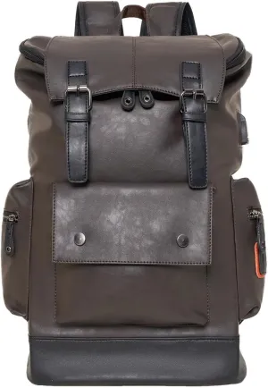 CHAO RAN Leather Laptop Backpack, Vintage Work Knapsack Large Travel Fit 16 Inch Laptop Waterproof Bag with USB Port, For Commute Casual College Business(Dark Brown)