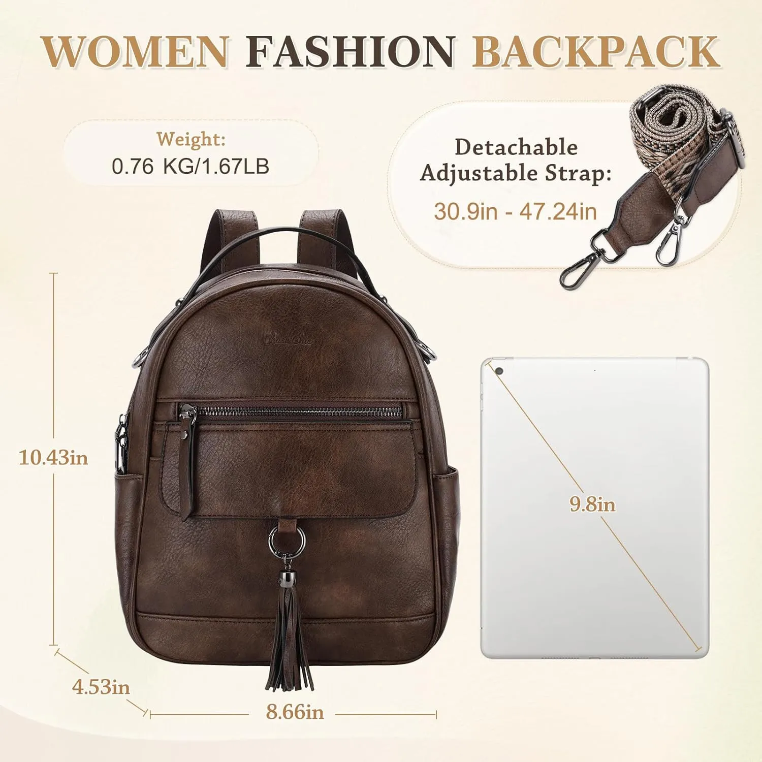 Chase Chic Mini Backpack Purse for Women, Vegan Leather Cute Small Backpack Ladies Fashion Shoulder Handbag for Travel Coffee