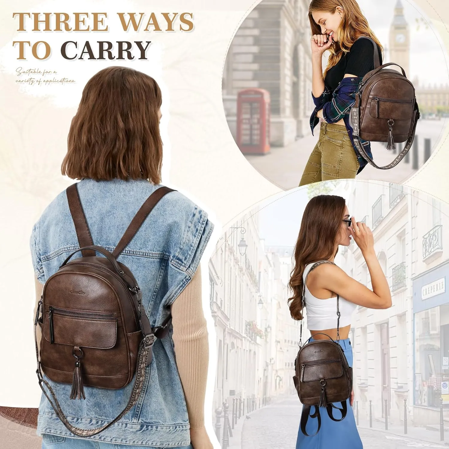 Chase Chic Mini Backpack Purse for Women, Vegan Leather Cute Small Backpack Ladies Fashion Shoulder Handbag for Travel Coffee