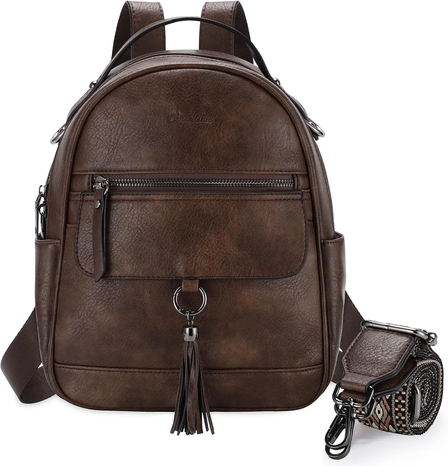 Chase Chic Mini Backpack Purse for Women, Vegan Leather Cute Small Backpack Ladies Fashion Shoulder Handbag for Travel Coffee