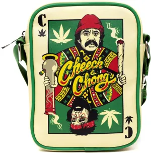 Cheech & Chong Vegan Leather Crossbody Backpack for Men and Women with Adjustable Strap, C of Weeds Playing Card Replica, Green