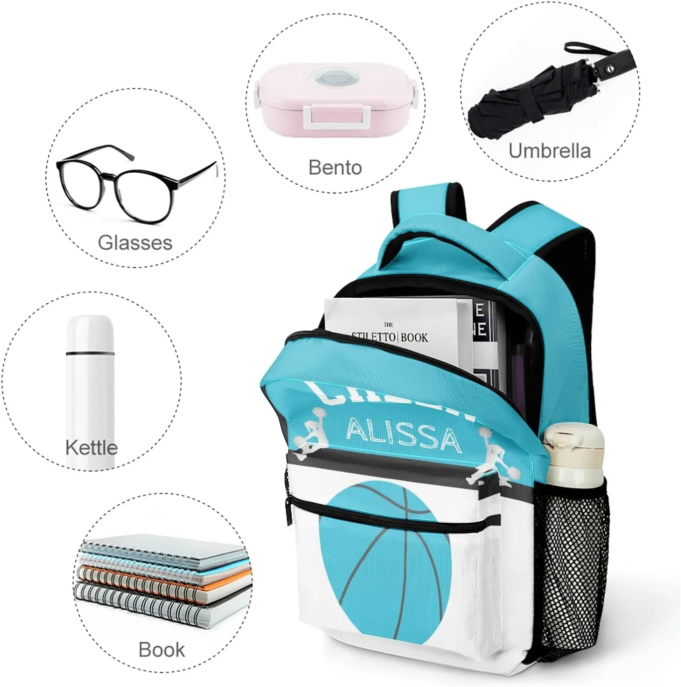 Cheerleaders Basketball Cheer Backpack Personalized Name Laptop Travel Hiking Camping Daypack