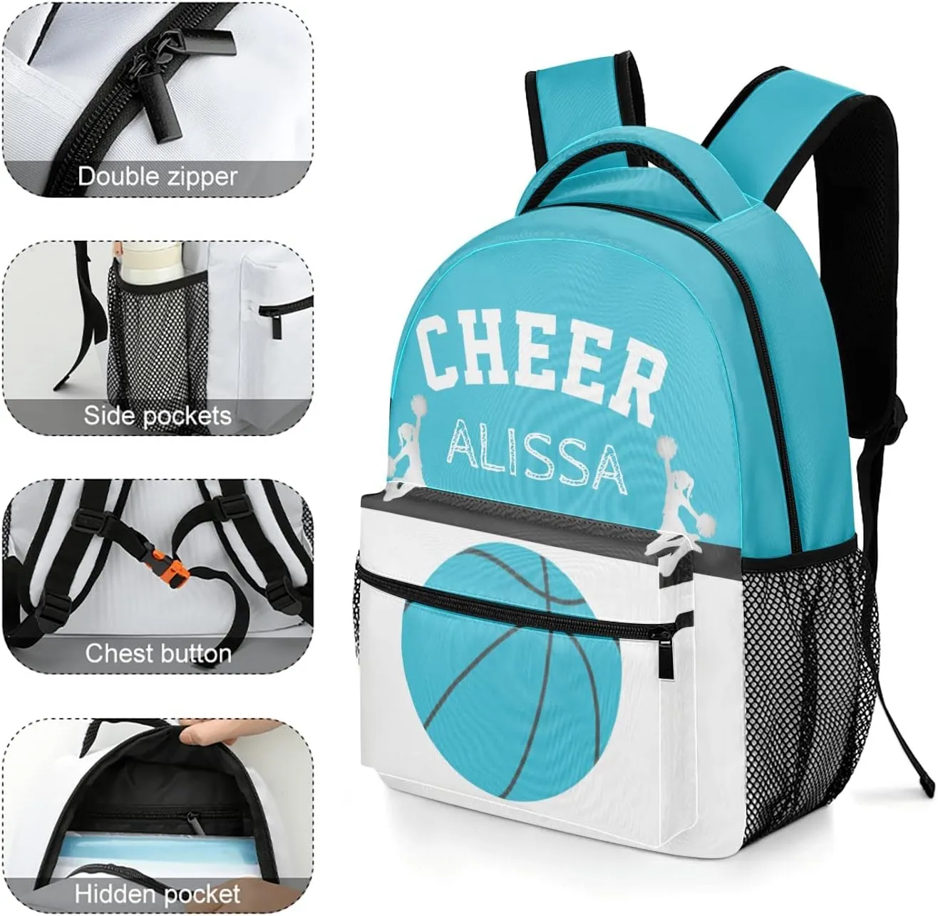 Cheerleaders Basketball Cheer Backpack Personalized Name Laptop Travel Hiking Camping Daypack