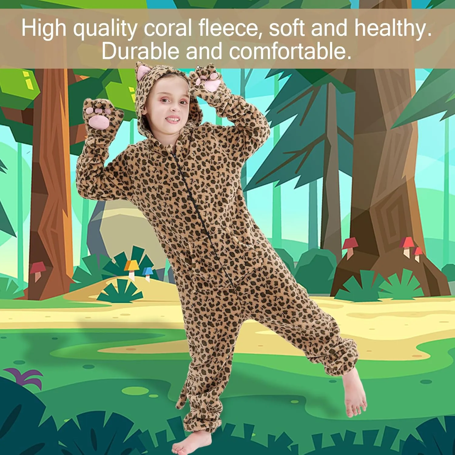 Cheetah Costume for Kids Leopard Onesie Costume for Boys Girls Halloween Animals Onepiece Costume for Kids 5-6Years