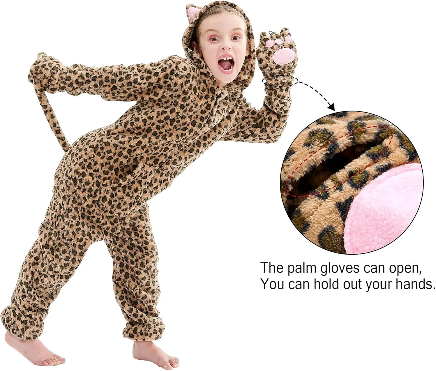 Cheetah Costume for Kids Leopard Onesie Costume for Boys Girls Halloween Animals Onepiece Costume for Kids 5-6Years