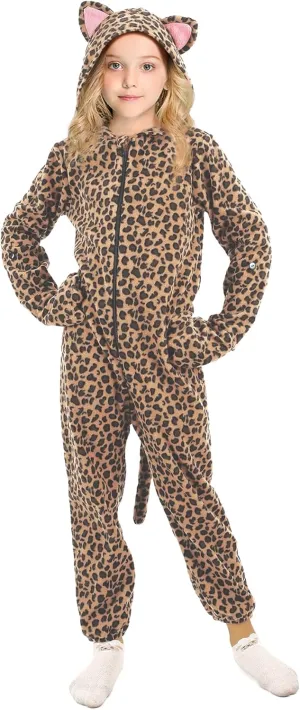 Cheetah Costume for Kids Leopard Onesie Costume for Boys Girls Halloween Animals Onepiece Costume for Kids 5-6Years
