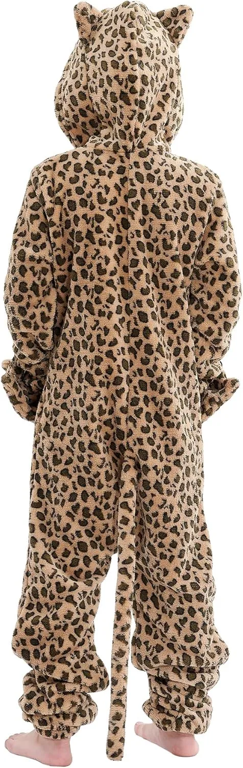 Cheetah Costume for Kids Leopard Onesie Costume for Boys Girls Halloween Animals Onepiece Costume for Kids 5-6Years