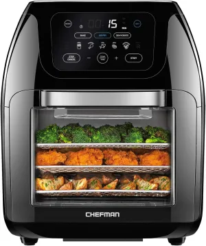 CHEFMAN Multifunctional Digital Air Fryer  Rotisserie, Dehydrator, Convection Oven, 17 Touch Screen Presets Fry, Roast, Dehydrate, Bake, XL 10L Family Size, Auto Shutoff, Large Easy-View Window, Black