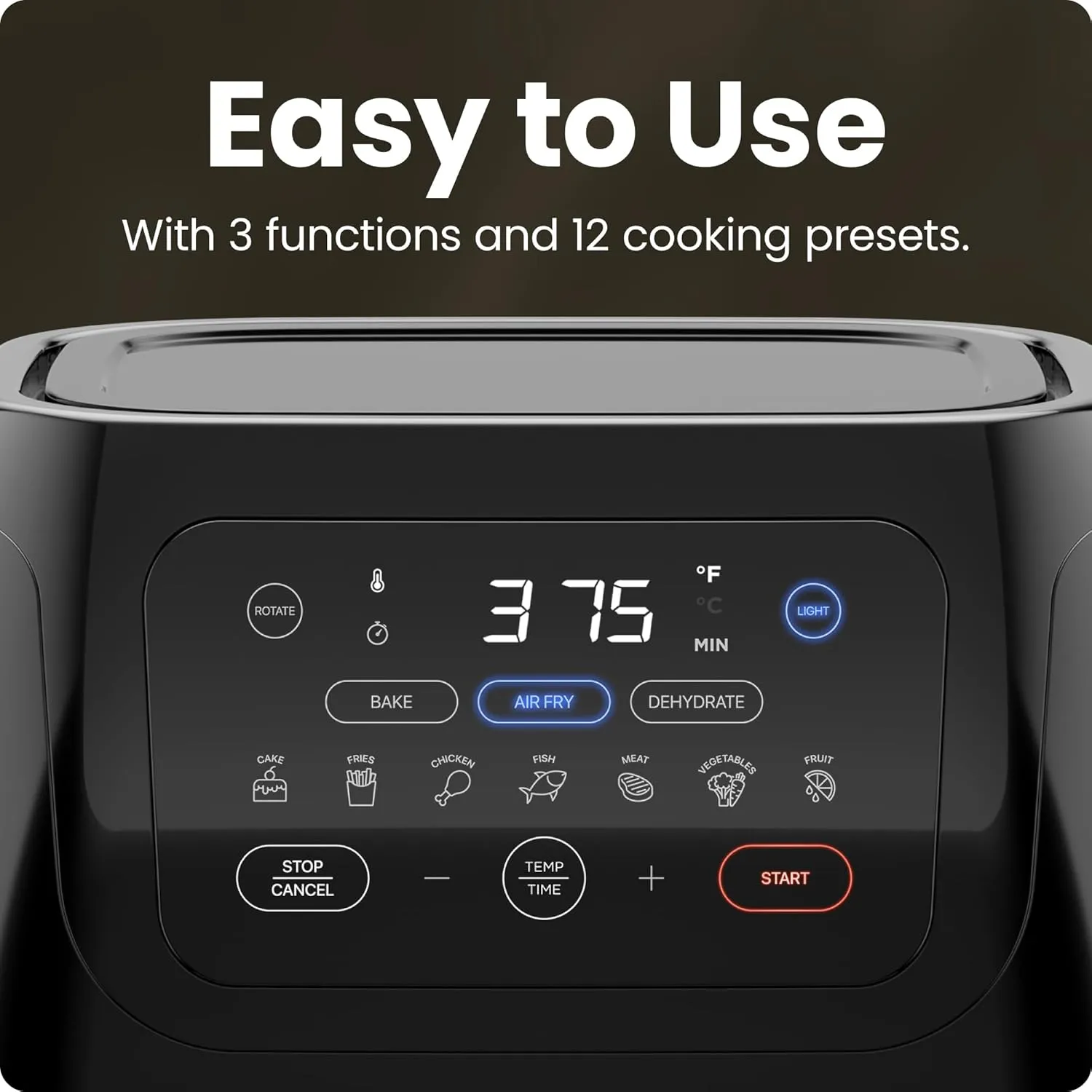CHEFMAN Multifunctional Digital Air Fryer  Rotisserie, Dehydrator, Convection Oven, 17 Touch Screen Presets Fry, Roast, Dehydrate, Bake, XL 10L Family Size, Auto Shutoff, Large Easy-View Window, Black