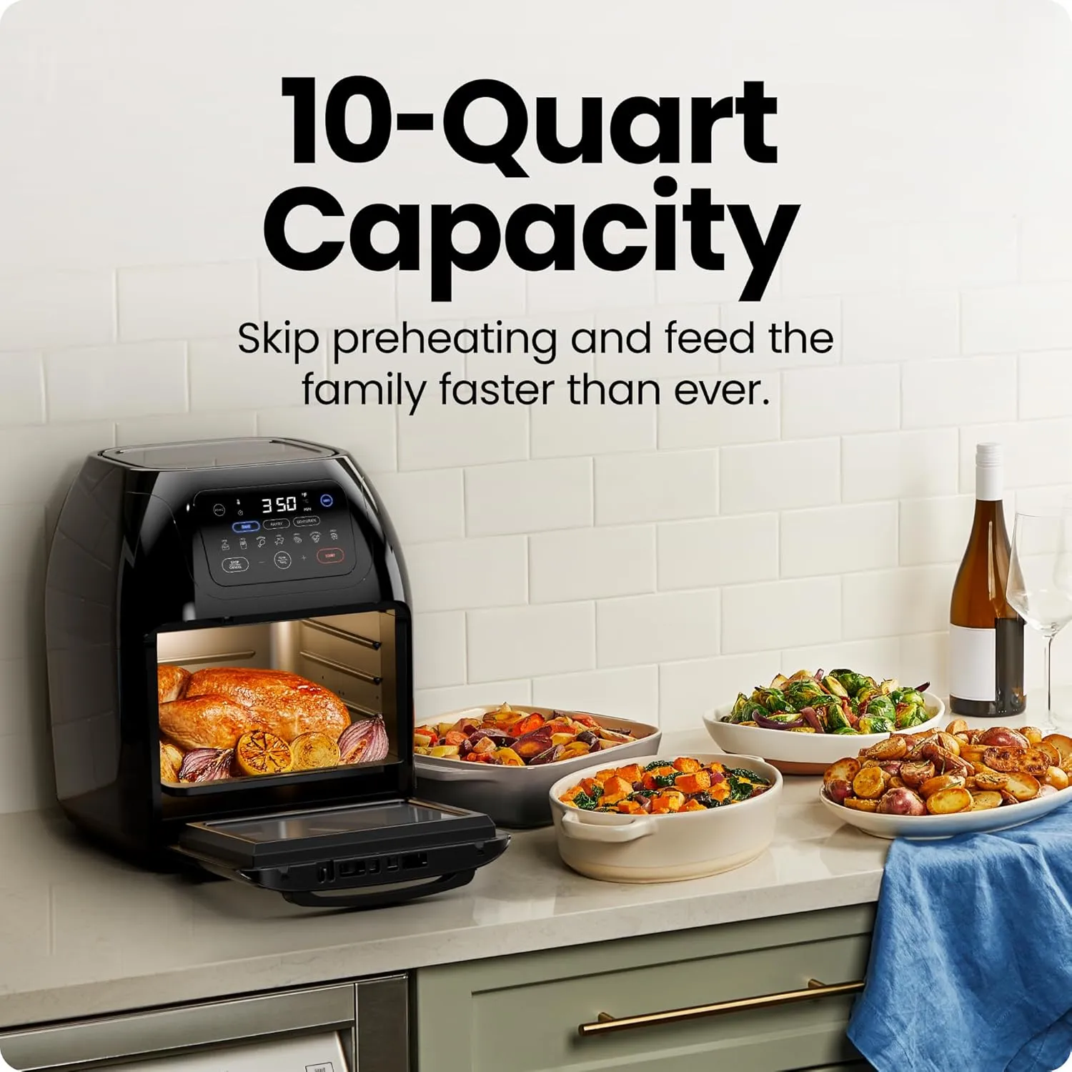 CHEFMAN Multifunctional Digital Air Fryer  Rotisserie, Dehydrator, Convection Oven, 17 Touch Screen Presets Fry, Roast, Dehydrate, Bake, XL 10L Family Size, Auto Shutoff, Large Easy-View Window, Black