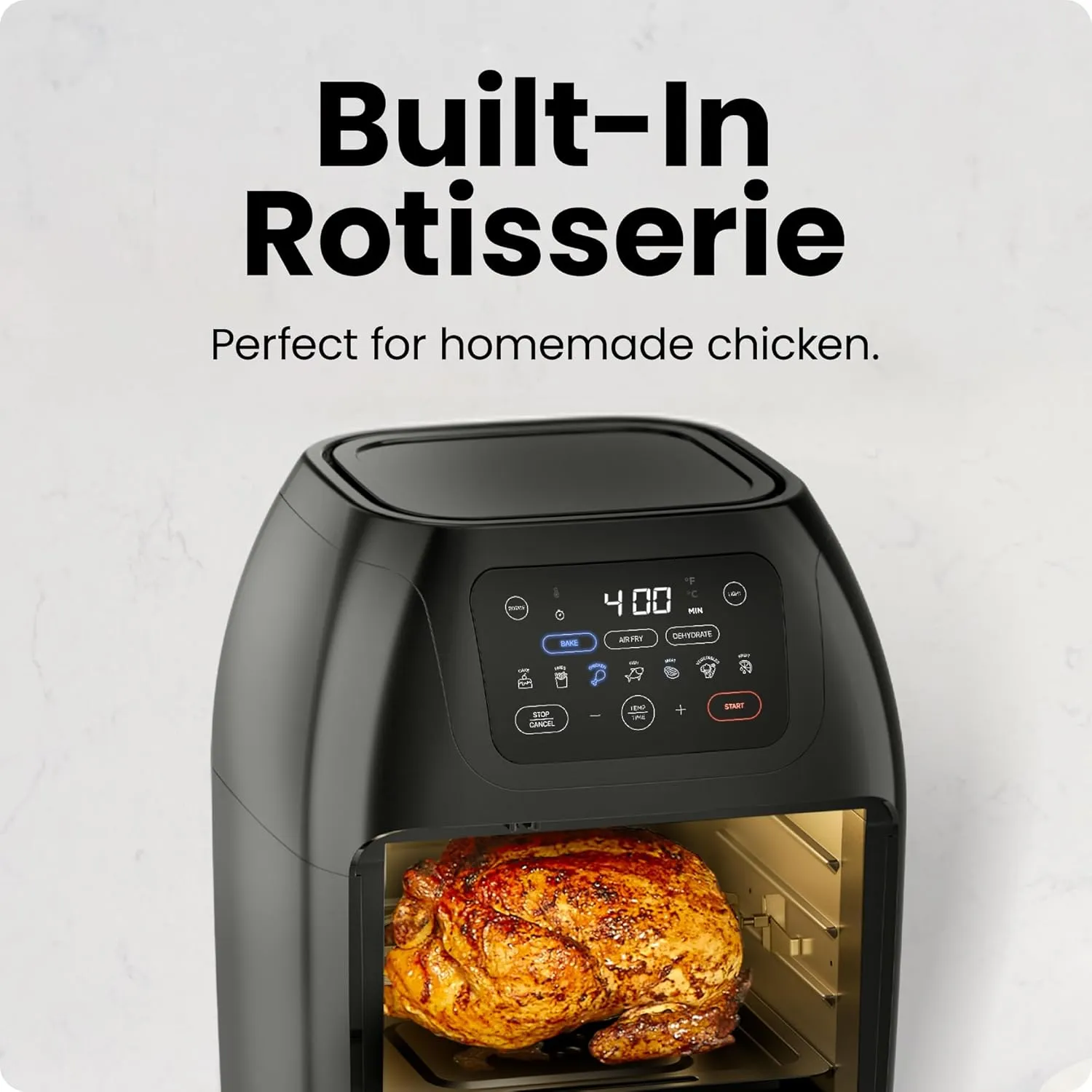 CHEFMAN Multifunctional Digital Air Fryer  Rotisserie, Dehydrator, Convection Oven, 17 Touch Screen Presets Fry, Roast, Dehydrate, Bake, XL 10L Family Size, Auto Shutoff, Large Easy-View Window, Black