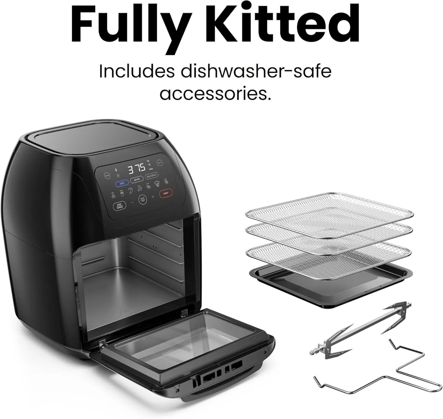 CHEFMAN Multifunctional Digital Air Fryer  Rotisserie, Dehydrator, Convection Oven, 17 Touch Screen Presets Fry, Roast, Dehydrate, Bake, XL 10L Family Size, Auto Shutoff, Large Easy-View Window, Black