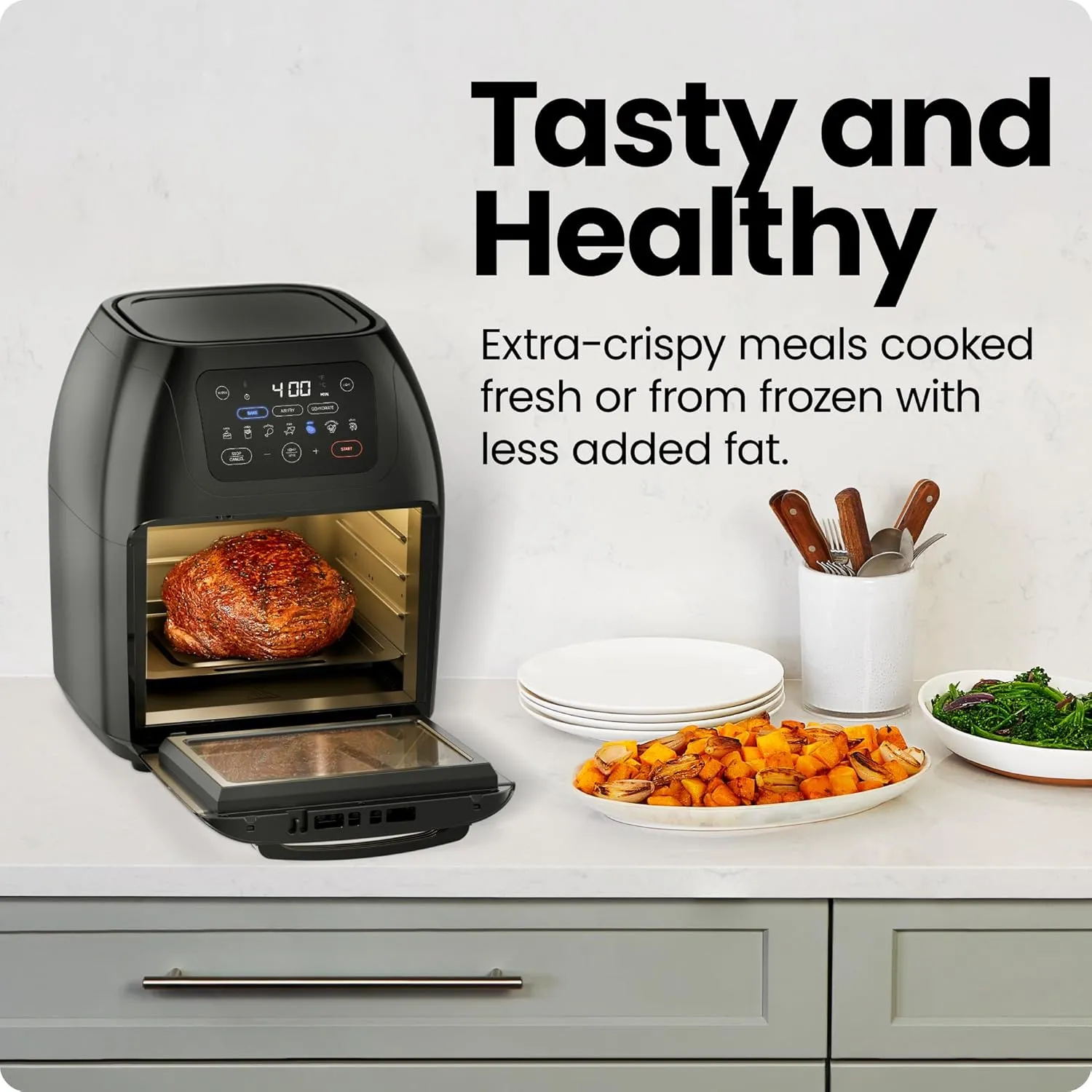 CHEFMAN Multifunctional Digital Air Fryer  Rotisserie, Dehydrator, Convection Oven, 17 Touch Screen Presets Fry, Roast, Dehydrate, Bake, XL 10L Family Size, Auto Shutoff, Large Easy-View Window, Black