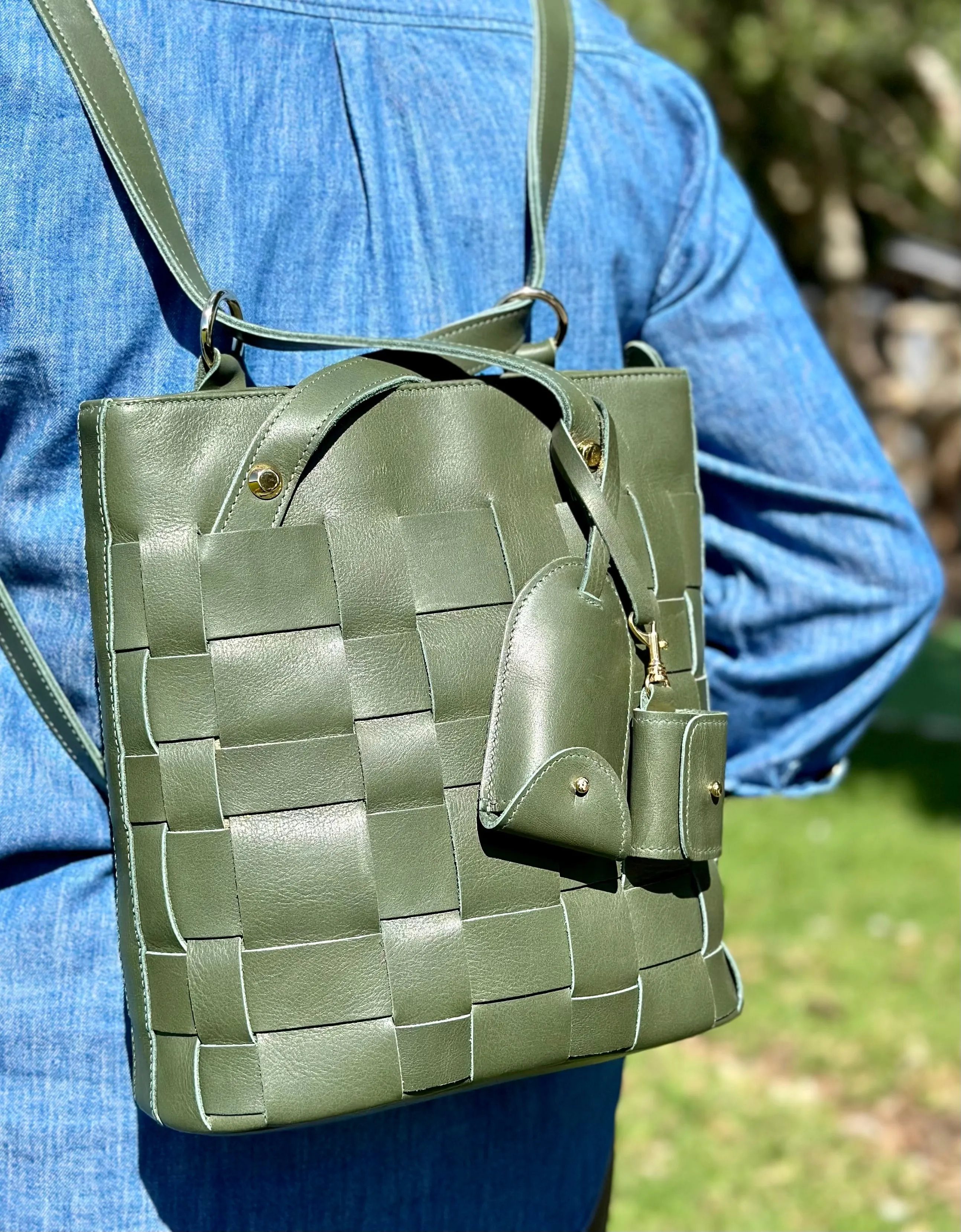Chelsea Backpack Tote Bag - Moss Green