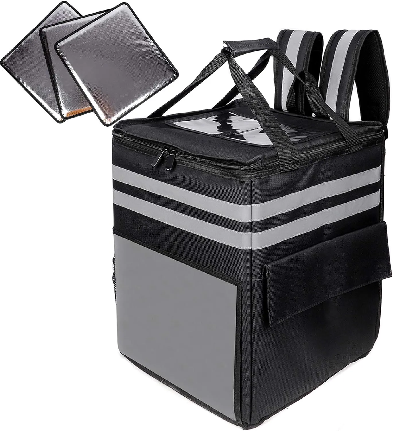 cherrboll XL Insulated Pizza Delivery Backpack, Thermal Food Delivery Bag with 3 Dividers, Reusable Cooler Backpack for Bicycle Transport