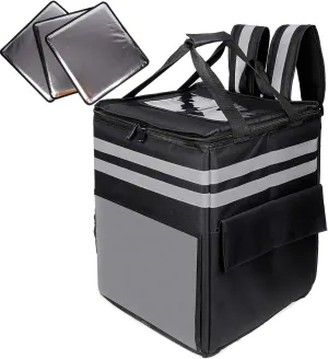 cherrboll XL Insulated Pizza Delivery Backpack, Thermal Food Delivery Bag with 3 Dividers, Reusable Cooler Backpack for Bicycle Transport