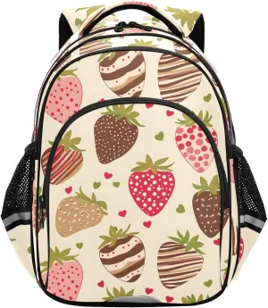 CHIFIGNO Colorful Chocolate Strawberries Kids School Backpack Bookbag for Girls Boys with Reflective Stripes Child Backpack School Bags