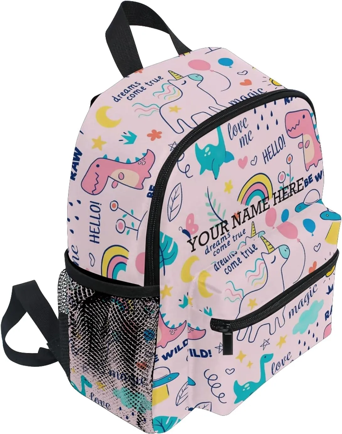 CHIFIGNO Customized Backpack with Name Cute Dinosaur and Unicorn Toddler Backpack for Girls Children Schoolbag Age 4-8 With Chest Clip Pink
