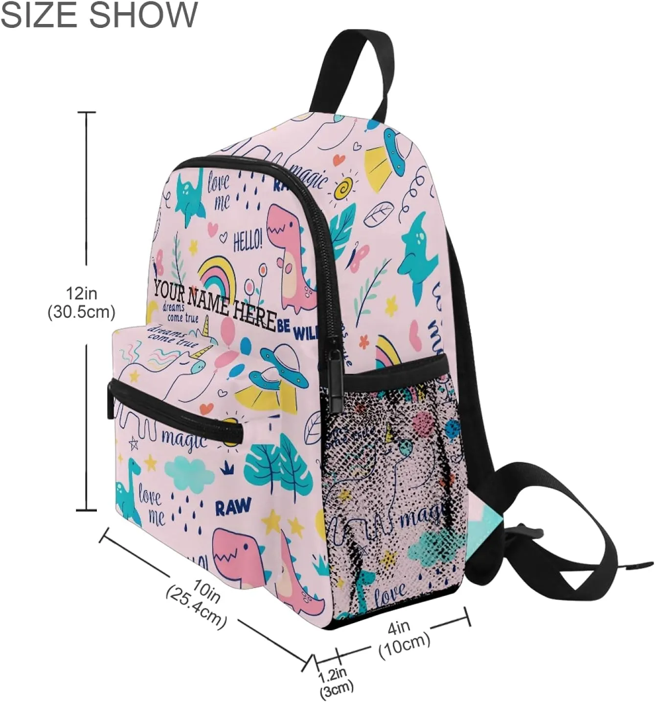 CHIFIGNO Customized Backpack with Name Cute Dinosaur and Unicorn Toddler Backpack for Girls Children Schoolbag Age 4-8 With Chest Clip Pink