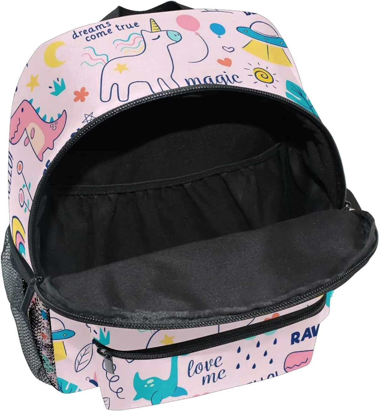 CHIFIGNO Customized Backpack with Name Cute Dinosaur and Unicorn Toddler Backpack for Girls Children Schoolbag Age 4-8 With Chest Clip Pink