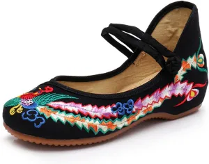 Chinese Embroidered Flats Women's Black Red Asian Traditional Mary Jane Ballet Yoga Shoes Rubber Sole