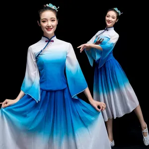 Chinese Folk Dance Costume Modern Dance Costume Female Adult Short Skirt Green Chorus Costume Guzheng Classical Dance Song and Dance Suit