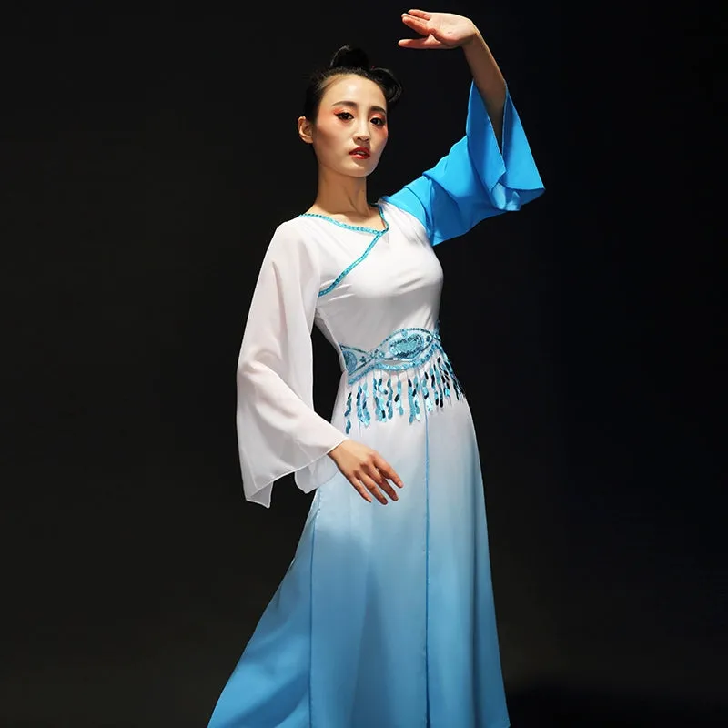 Chinese Folk Dance Costumes Classical Dance Costume, Female Practitioner Gongfu, Fairy Adult Modern Dance Costume Fan Dance
