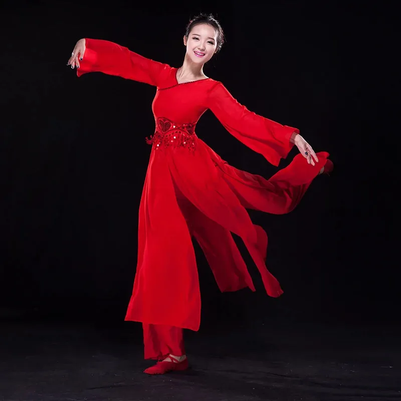 Chinese Folk Dance Costumes Classical Dance Costume, Female Practitioner Gongfu, Fairy Adult Modern Dance Costume Fan Dance