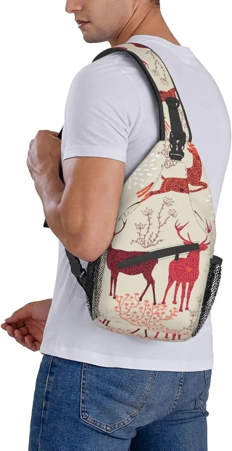 Christmas Elk Cross Chest Bag Diagonally Travel Backpack, Light Travel, Hiking Single Shoulder Bag
